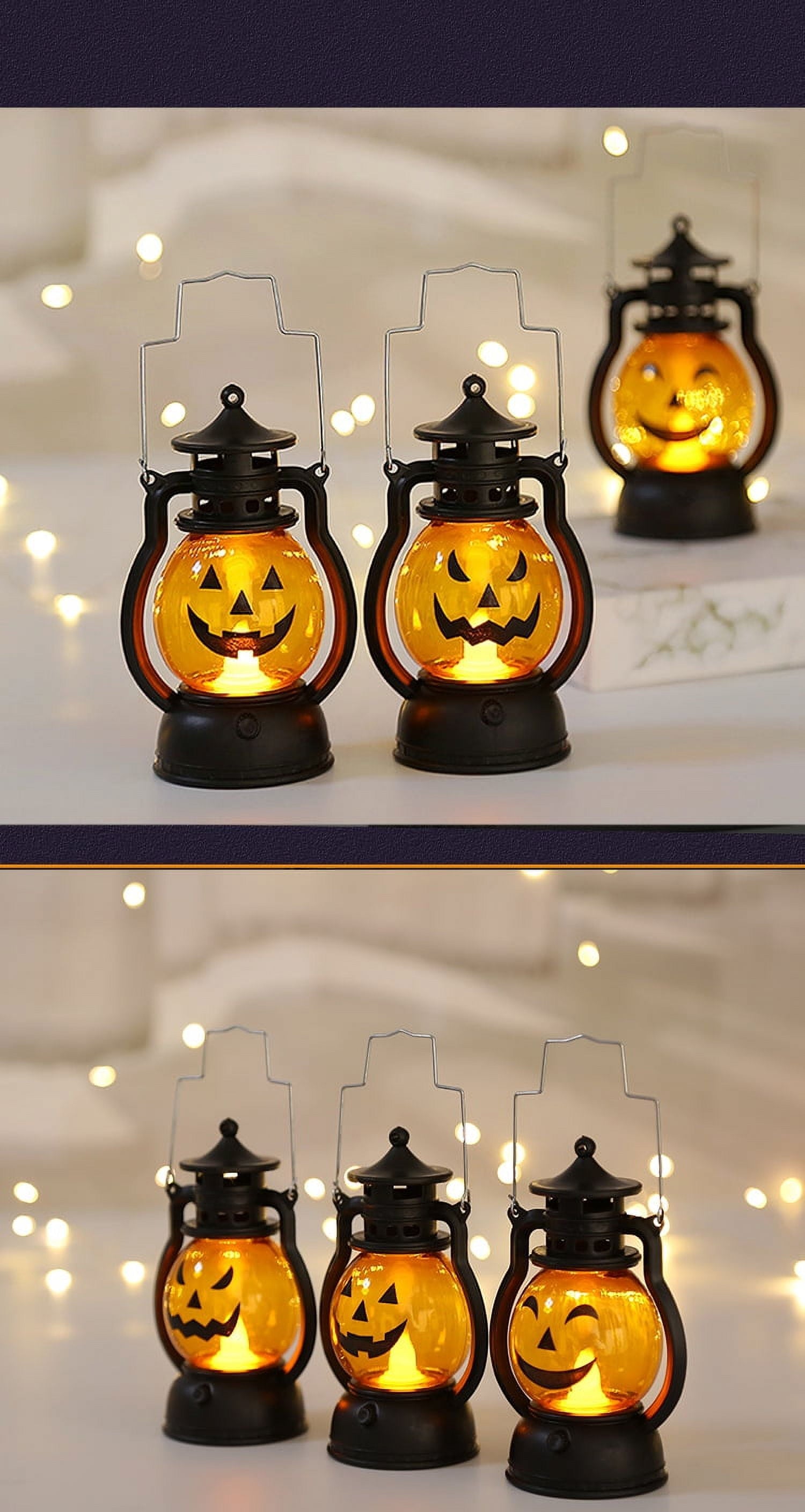 Halloween LED Lantern Lights 3-Packs , Small Vintage Style Flameless Lantern Decorative ，Lamp for Halloween Home Indoor Outdoor Bar Decoration
